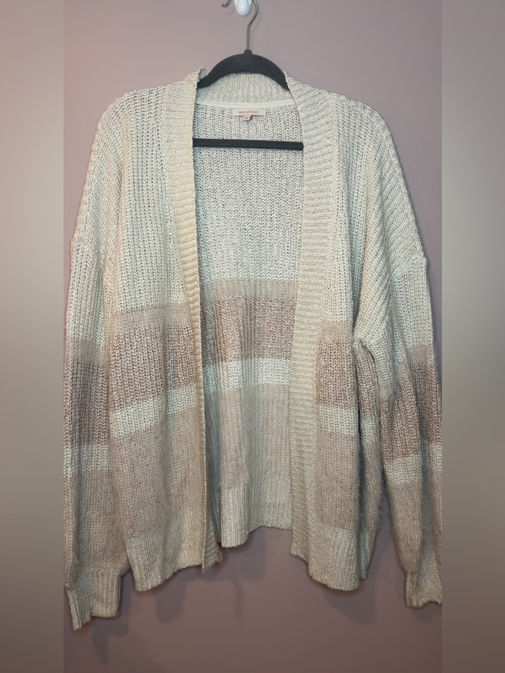 Skies Are Blue Cream & Taupe Striped Open-Front Cardigan